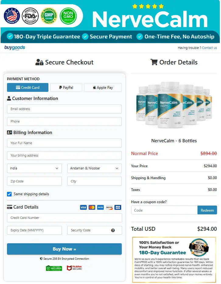 NerveCalm Checkout Page